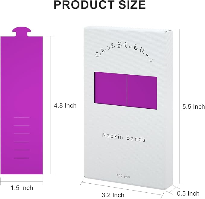 Polymer Material Reusable Napkin Band, Glue-Free Tear-Proof Water Resistant Oil-Proof Napkin Bands Set of 100(Front Purple Color and Back White), 6 Adjustable Sizes Napkin Rings