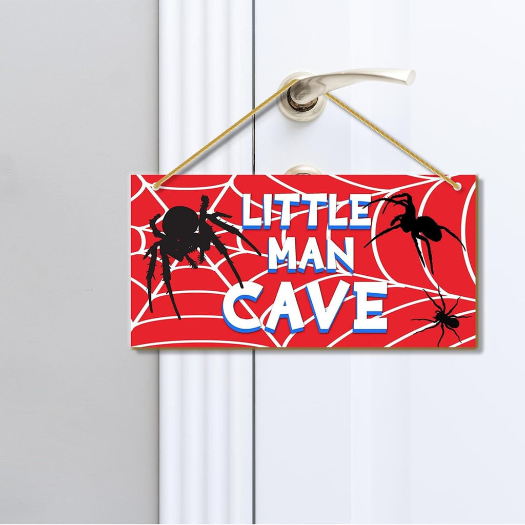 Little Man Cave, Spider Room Decor for Boys Wooden Door Sign Baby Boys Bedroom Wall Decorations for Nursery Toddler Nursery Playroom Wall Art