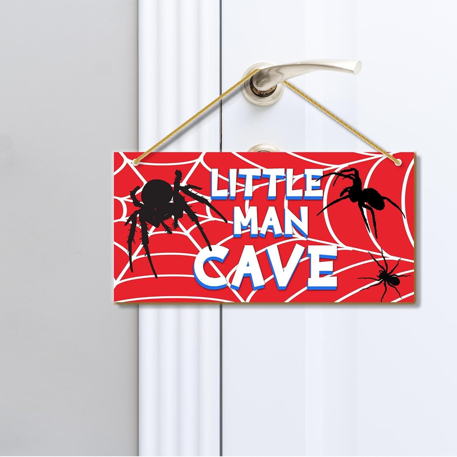 Little Man Cave, Spider Room Decor for Boys Wooden Door Sign Baby Boys Bedroom Wall Decorations for Nursery Toddler Nursery Playroom Wall Art