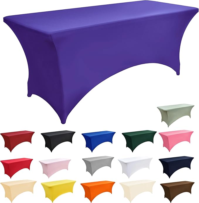 2-Pack 6ft Spandex Table Covers for Rectangle Standard Folding Tables - Wrinkle Resistant Stretch Tablecloths - Ultimate Fitted Table Protector for Parties, Trade Shows, Banquet