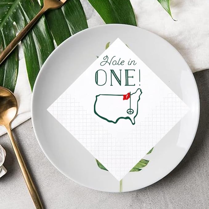 Golf Cocktail Napkins, 100 Pack Hole in One First Birthday Golf Themed Paper Disposable Cocktail Beverage Napkins for Baby 1st Hole In One Birthday Decorations 2-Ply, 5x5 Inches (Hole in One)