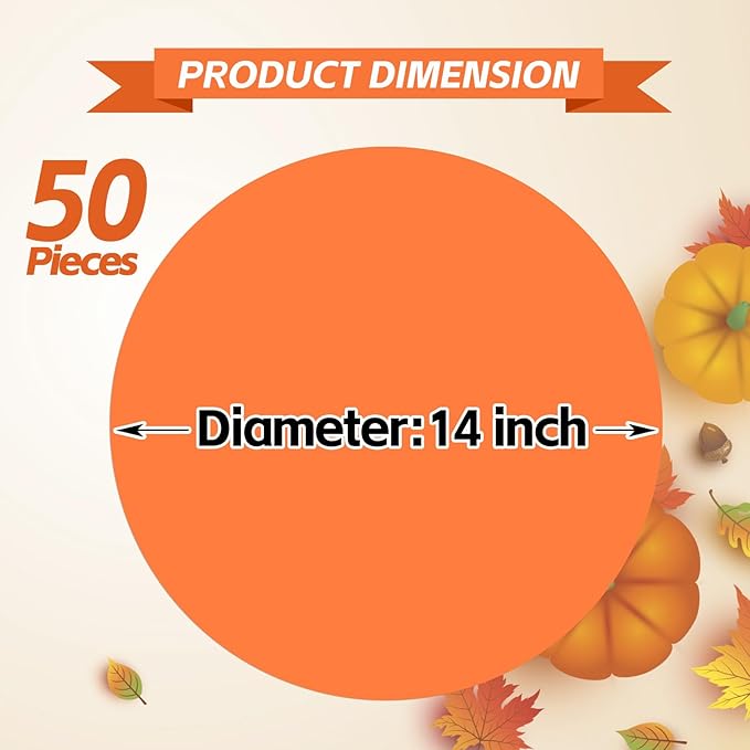 50 Pieces Orange Paper Place Mats Fall Pumpkin Spice Color Round Disposable Table Mats Thankgiving Decorative Placemats for Orange Party Supplies Home Dining Tableware Decor