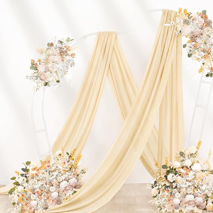 Champagne Gold Wedding Arch Draping Fabric 2 Panels 29" x 20 FT Wedding Drapes for Backdrop Sheer Curtains Drapes for Romantic Bridal Baby Shower Ceremony Birthday Party Fall Outdoor Events