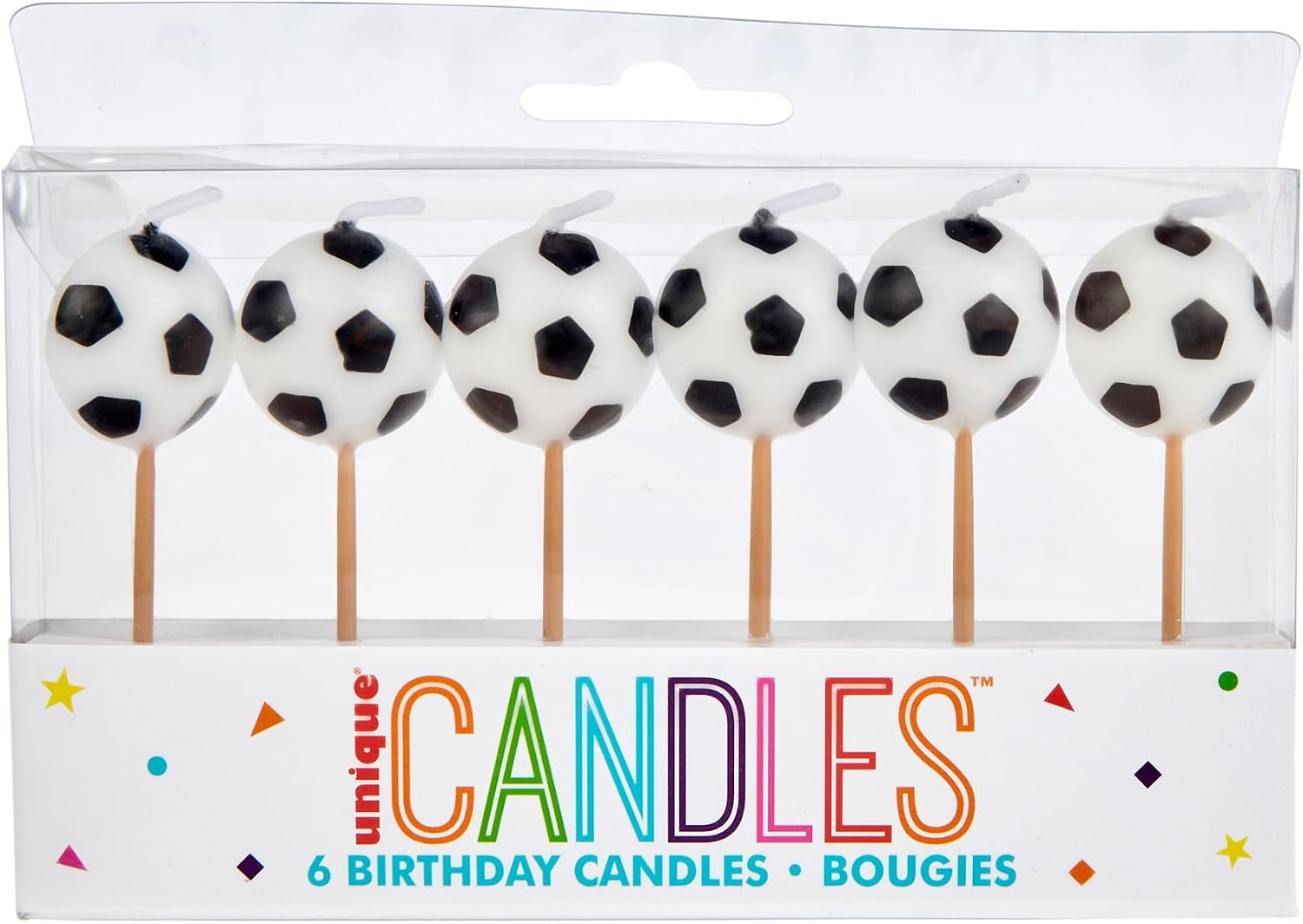 Soccer-Themed Birthday Candles (Pack Of 6) - Black & White Wax Candles On Wooden Picks - Ideal For Sports Fans Celebrations