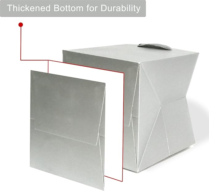 Silver Paper Gift Bags Small Square Bottom Kraft Cardboard Paper Bag With Handles for Baby Shower, Wedding, Birtyday Party (Silver Grey, 6 x 6 x 6 in, 10 Pcs)