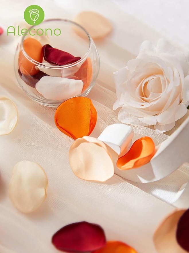 Alecono 𝟲𝟬𝟬𝙋𝙘𝙨 Silk Rose Petals, Faux Rose Flower Petals Bulk for Wedding Flower Girl, Fall Orange Fake Silk Petals Artificial Flower Petals for Bridal Shower