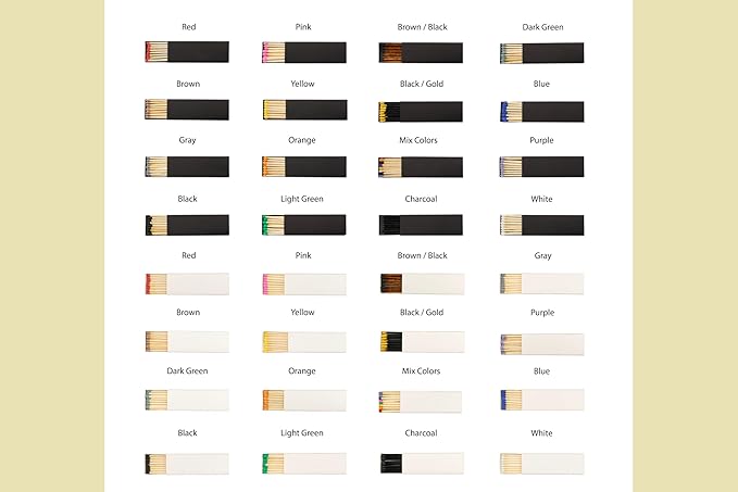 Chandler Studio 10 Boxes - Wooden Matchsticks in a Blank Matchbox with White/Black Matchboxes Colorful Tips (4" Matchboxes, 10 Boxes)