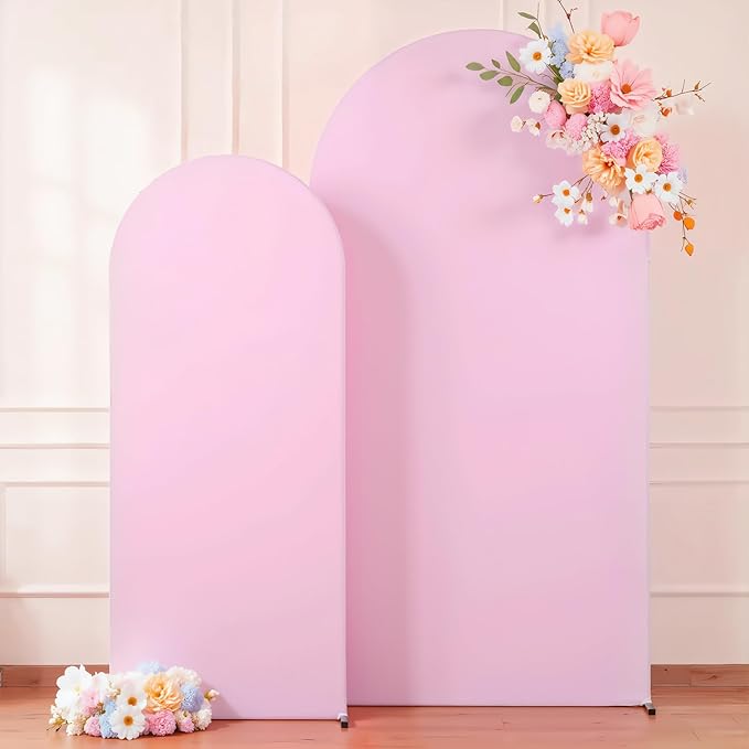 7.2FT 6FT Arch Backdrop Cover for Wedding, Set of 2 Stretchy Spandex Fitted Arch Stand Cover for Baby Shower, Birthday Party Decor, Chiara Backdrop Cover with Double-Sided Design(Pink)