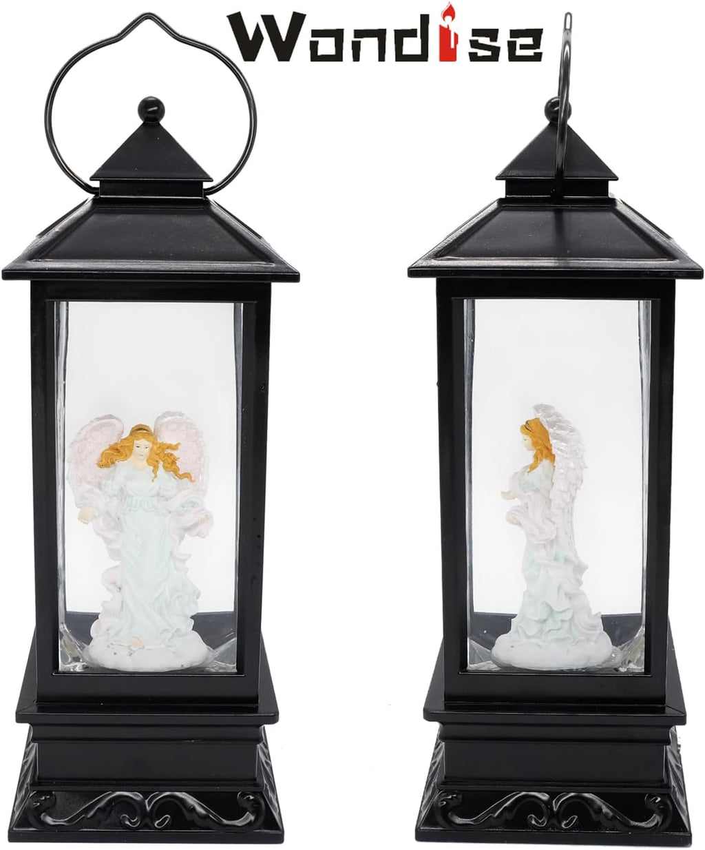 Wondise Lighted Angel Christmas Snow Globes Musical Lantern with Timer, USB Powered & Battery Operated Swirling Glitter Water Lantern (4 x 4 x 12 inch)