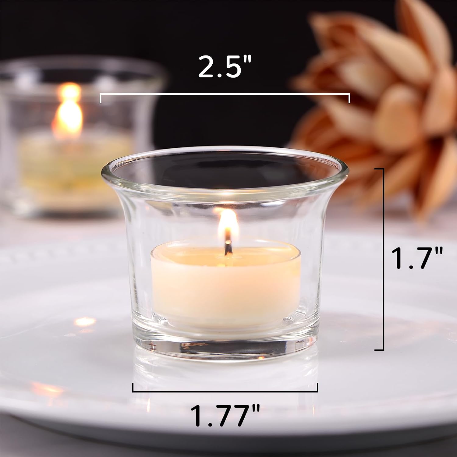 Letine 72-Pack Clear Glass Tealight Candle Holders - Thick Sturdy Votive/Tealight Holders Bulk for Wedding, Party, Home Decor | Perfect Replacement for Wall Sconces, Candelabras & Fireplace Screens