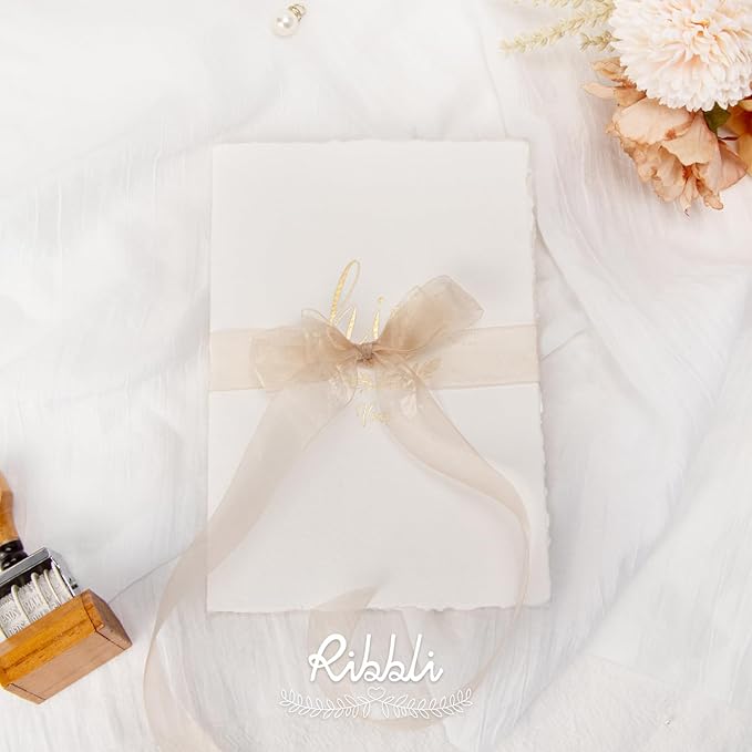 Ribbli Champagne Organza Ribbon,1/2 Inches x Continuous 50 Yard, Champagne Sheer Ribbon for Gift Wrapping,Cookie Wrapping,Wedding Decoration,All Crafting and Sewing
