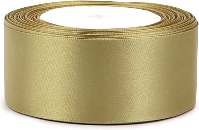 Champagne Gold Solid Satin Ribbon 1-1/2 Inch 25 Yards Solid Polyester Fabric Ribbon for Gift Wrapping Wedding Christmas Baby Shower Birthday Party Decoration Handmade Immortal Flower Craft