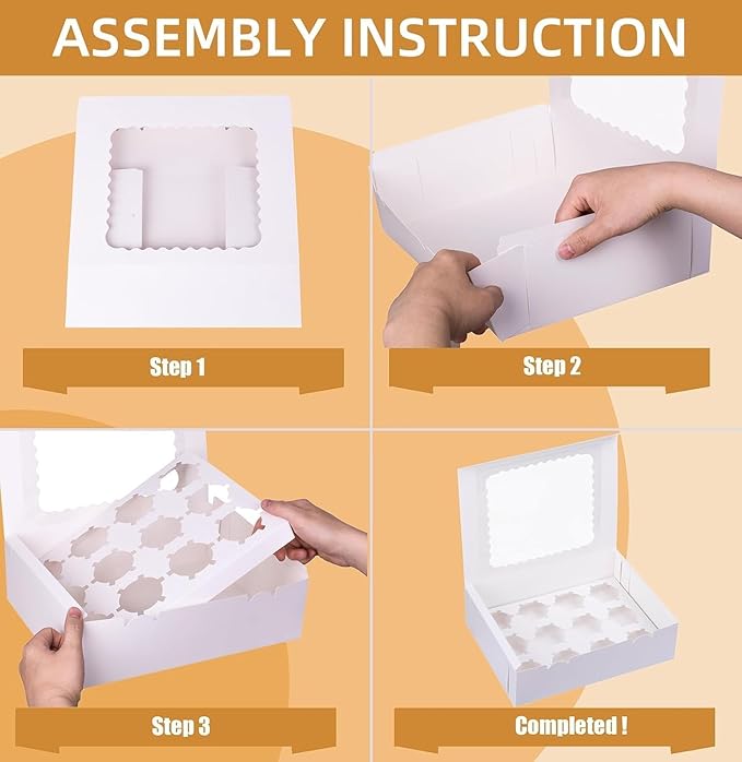 26-Set Cupcake Boxes Hold 12 Standard Cupcakes, Food Grade Cupcake Holders Bakery Carrier Boxes with Windows and Inserts for Cupcakes, Muffins and Pastries (White-26 Pack)