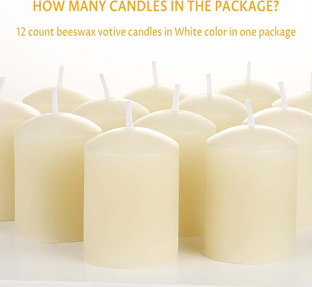 TELOSMA Natural Beeswax Candles Drippless - Smokeless Pure Beeswax Votive Candles - Mini Beeswax Pillar Candle for Home, Restaurants, Parties Decorations -Pack of 12, Off White
