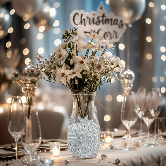 HappyFiller Sensory Bin Filler Gems 114 PCS Clear Mini Acrylic Snowflake No Holes Crystal Centerpieces for Vase Fillers,Home Decorations,Winter Table Scatters,Crafts,10 OZ