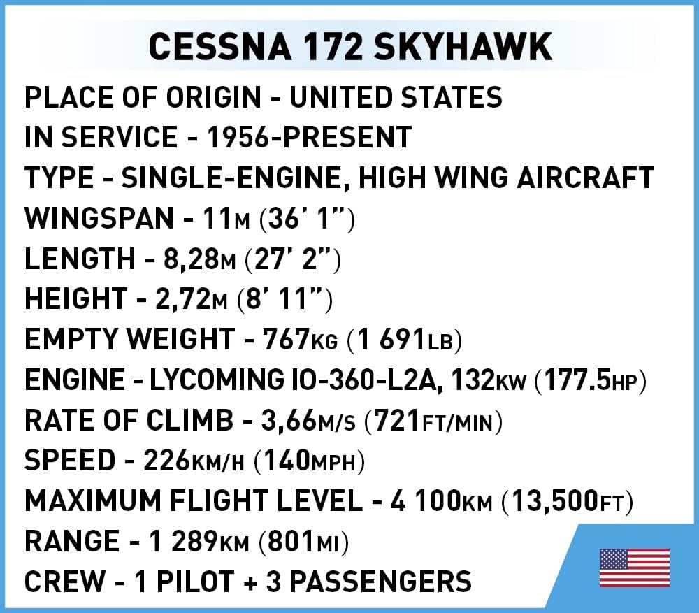cobi cessna 172 skyhawk, yellow building set, 160, package contents