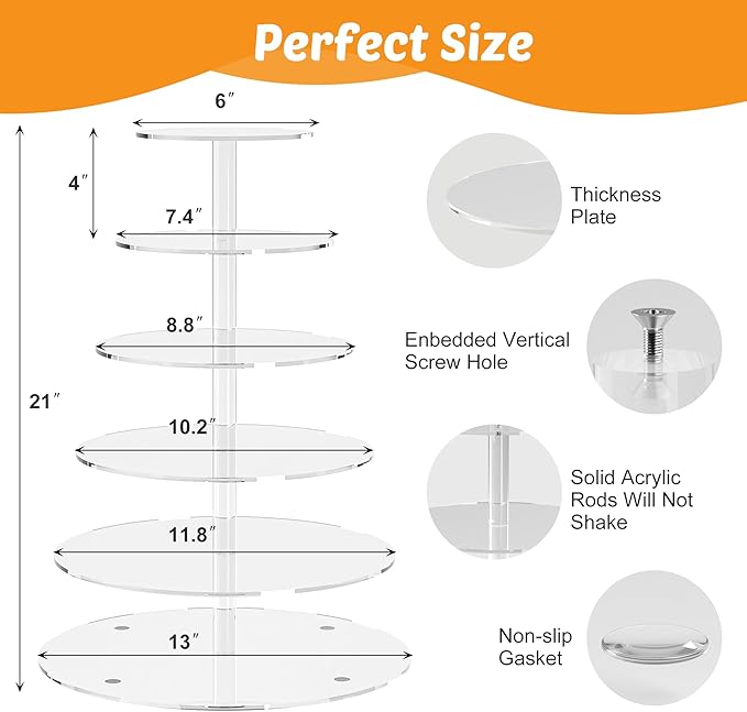 Cupcake Stand, 6 Tier Cupcake Stand for 50 Cupcakes, Round Acrylic Dessert Table Display, Clear Cupcake Tower Display for Party, Wedding, Graduation, Baby Shower