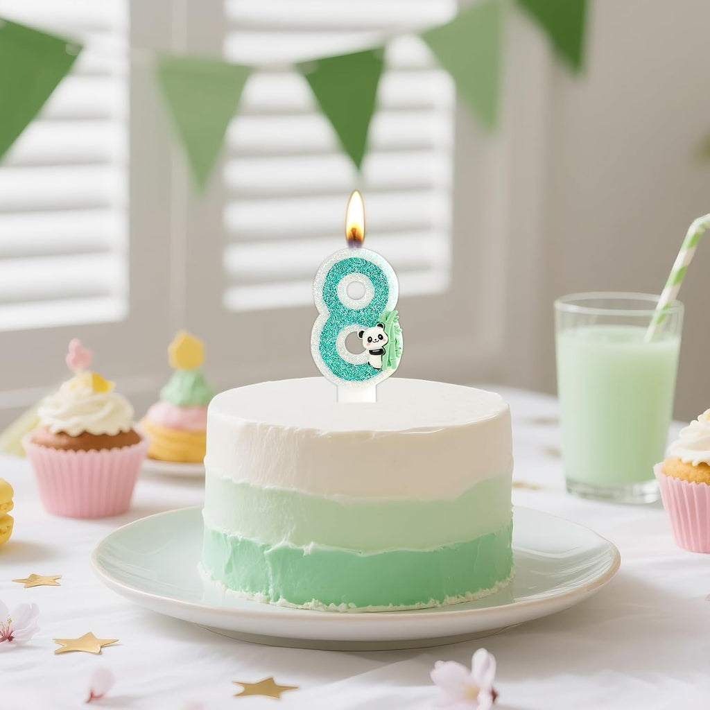 Panda Birthday Candle Number 8, Mini Panda 8 Candles Bamboo Panda Cake Topper, Jungle Animals Panda Theme Party Birthday Anniversary Party Decorations Supplies(8, Green)