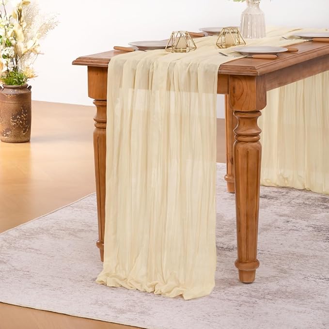 MLMW 4 Pack Beige Table Runner Cheesecloth Boho Gauze Rustic Cheese Cloth Table Runner 160 inch Sheer 13.3ft for Thanksgiving Wedding Party Baby Bridal Shower Birthday