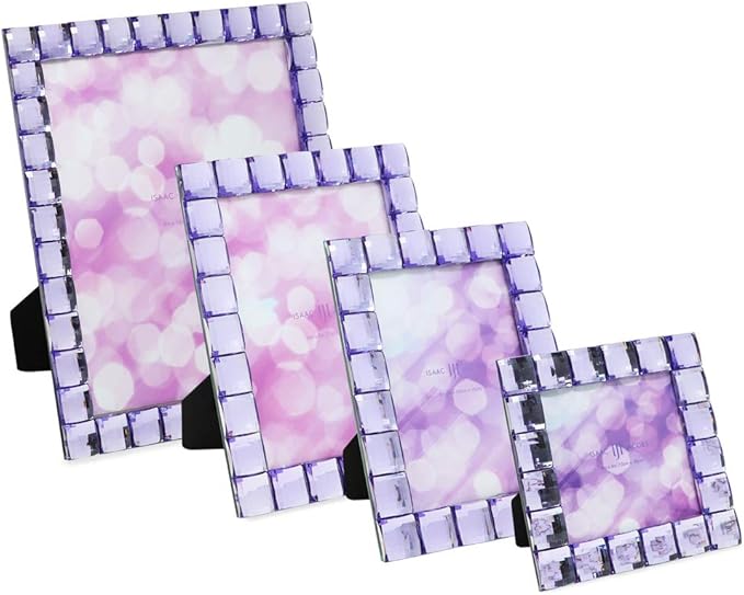 Isaac Jacobs Decorative Sparkling Light Purple Jewel Picture Frame, Photo Display & Home Décor (4x4, Light Purple)