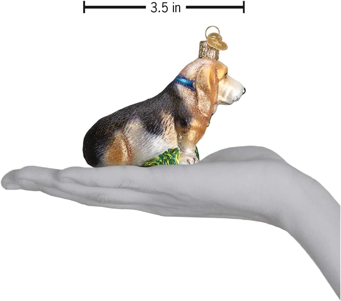 Old World Christmas Dog Collection Glass Blown Ornaments for Christmas Tree Basset Hound 1.5 x 3