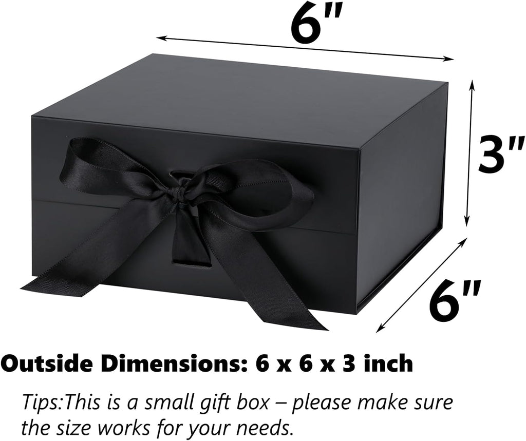 OEMVALATY Black Gift Box,6x6x3 Inches Gift Boxes with Lids for Presents with Magnetic Closure and Ribbon for Wedding,Storage,Birthday