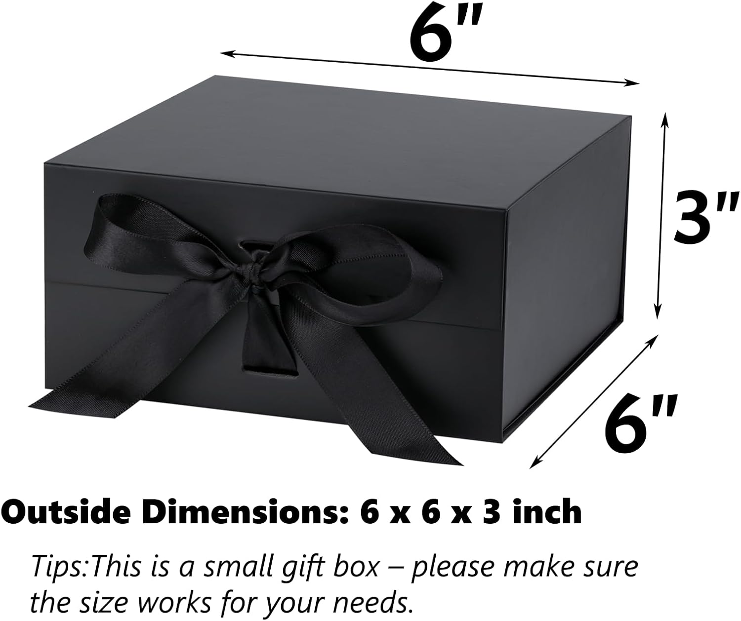 OEMVALATY Black Gift Box,6x6x3 Inches Gift Boxes with Lids for Presents with Magnetic Closure and Ribbon for Wedding,Storage,Birthday