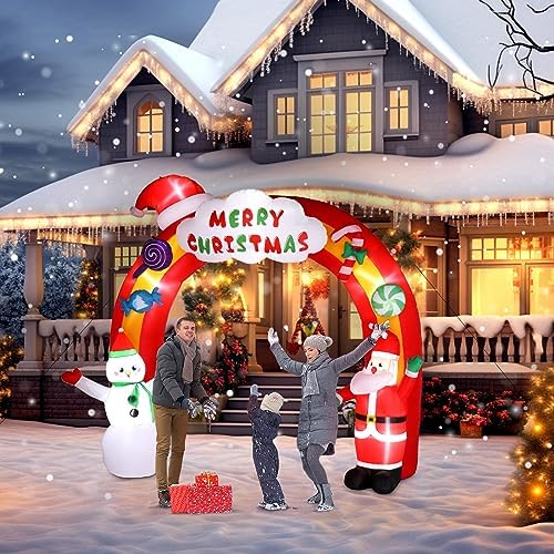 vingli 9ft tall christmas santa archway inflatable, blow showing dimensions