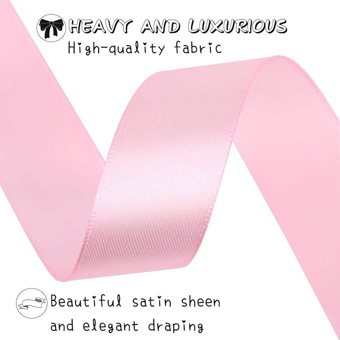 Pink Solid Satin Ribbon 1 Inch 25 Yards Solid Polyester Fabric Ribbon for Gift Wrapping Wedding Christmas Baby Shower Birthday Party Decoration Handmade Immortal Flower Craft