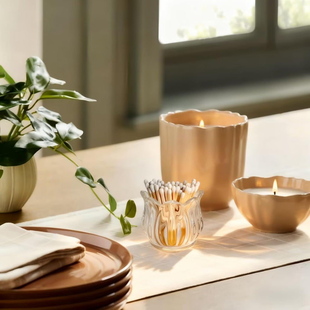 Match Holder with Striker x 3, Glass Matches Holders for 3.5 Inch,Match Box,Matchstick Holder Jar for Scented Candle on Dining Table Fireplace Bathroom Decoration, Not Include Matches