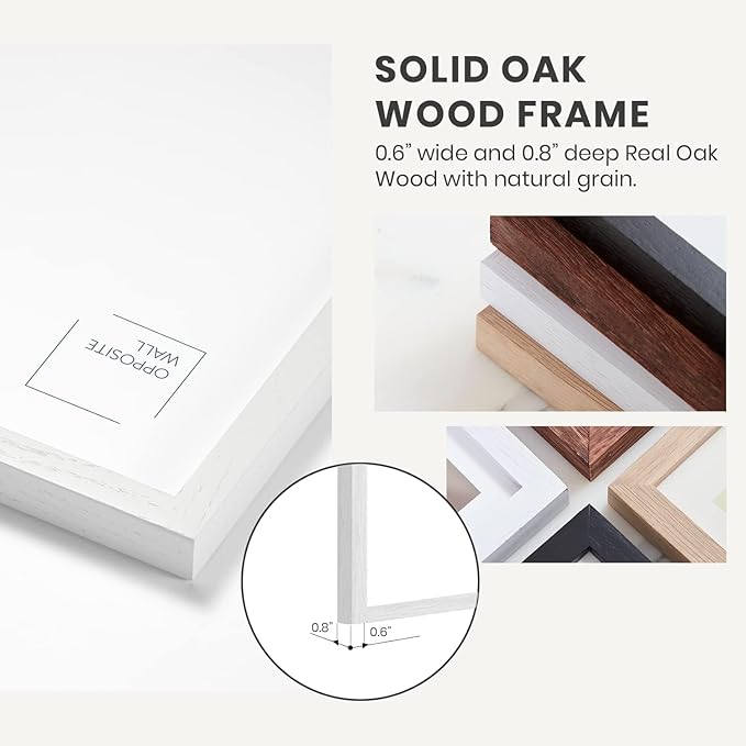 Opposite Wall - 12x18 in - White Oak Wood Picture Frame - Lightweight, Versatile & Shatterproof - Wall Hanging Poster or Photo Frame - Wall Decor for Office, Gallery & Home