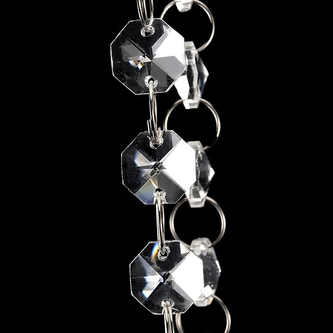 JOIKIT 52 Feet K9 Crystal Garland Strands, 14mm Crystal Chandelier String Beads Chain Clear Octagon Prism Diamond String for Decorations, Lamp, Wedding, Lobby