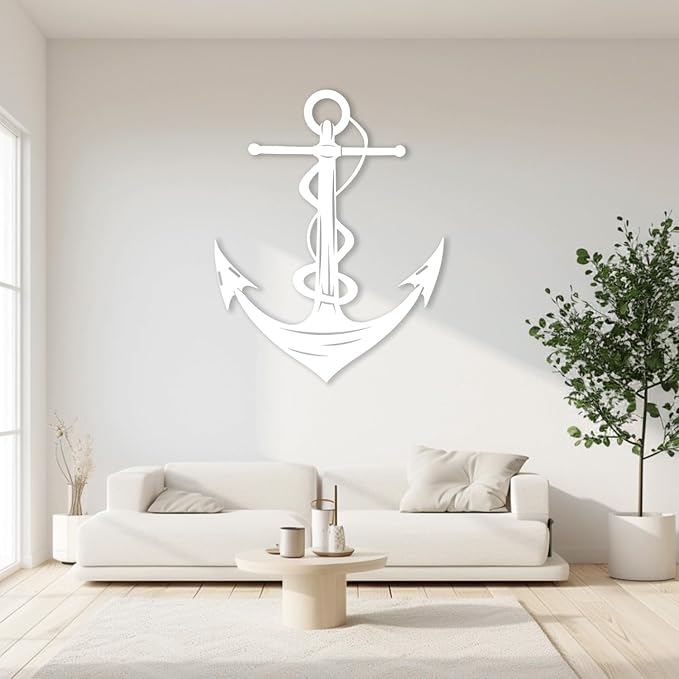 XXQ Anchor Metal Wall Decor, Anchor Metal Wall Art for Bedroom Living Room Dorm Antique Anchor Wall Decor Antique Metal Anchor Farmhouse Decor (Whhite, 12" x 19" / 31 x 47cm)