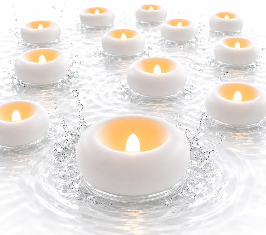 QQFCTOO 24 Pack LED Floating Candles, Water-Activated Flameless Candles, Waterproof Battery Operated Candles for Pool, Bath, Wedding, Party & Festival Decor