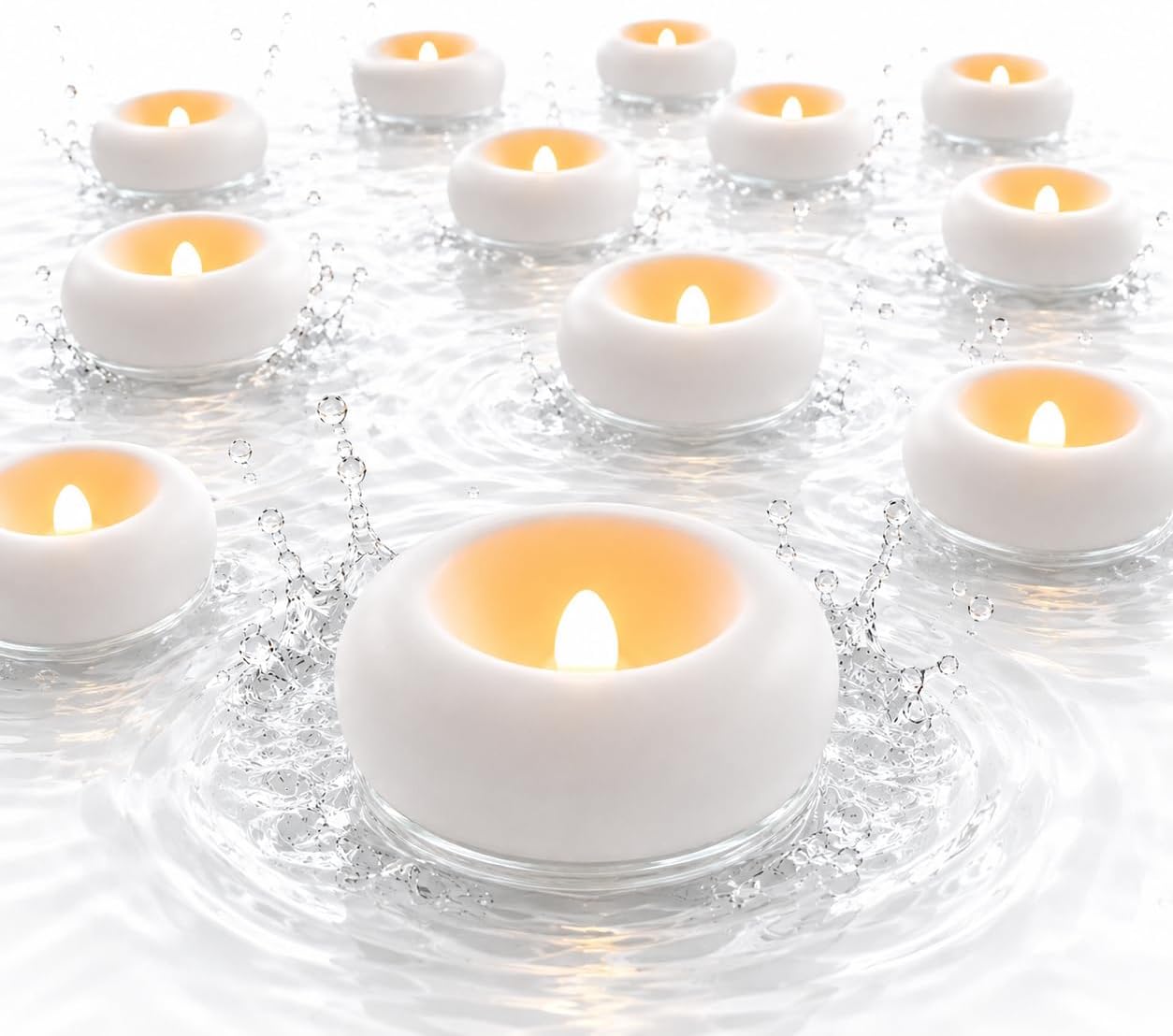 QQFCTOO 24 Pack LED Floating Candles, Water-Activated Flameless Candles, Waterproof Battery Operated Candles for Pool, Bath, Wedding, Party & Festival Decor