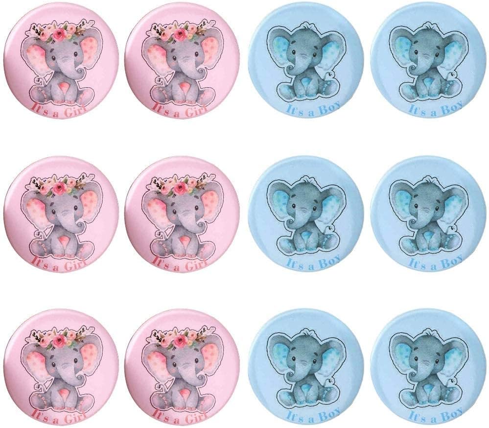 iMagitek 40 Pcs Elephant Gender Reveal Button Pins Blue Elephant Team Boy Pink Elephant Team Girl Button Pins for Baby Shower Party Favors Gender Reveal Party Game Supplies