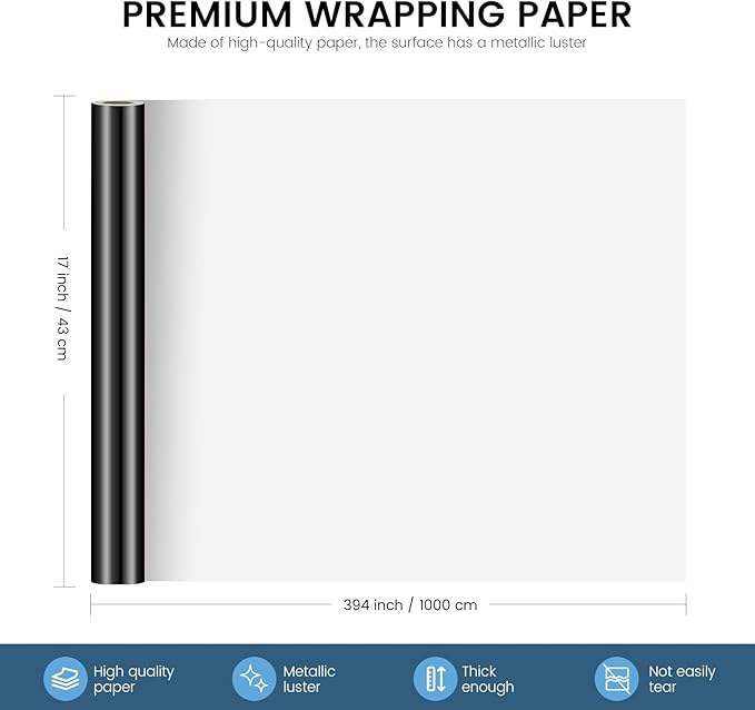 KMER LIFE Metallic Wrapping Paper Roll 17 x 394 Inch - Premium Gift Wrap for Birthday, Christmas, Baby Shower, Valentines, Party, Holiday (Black)