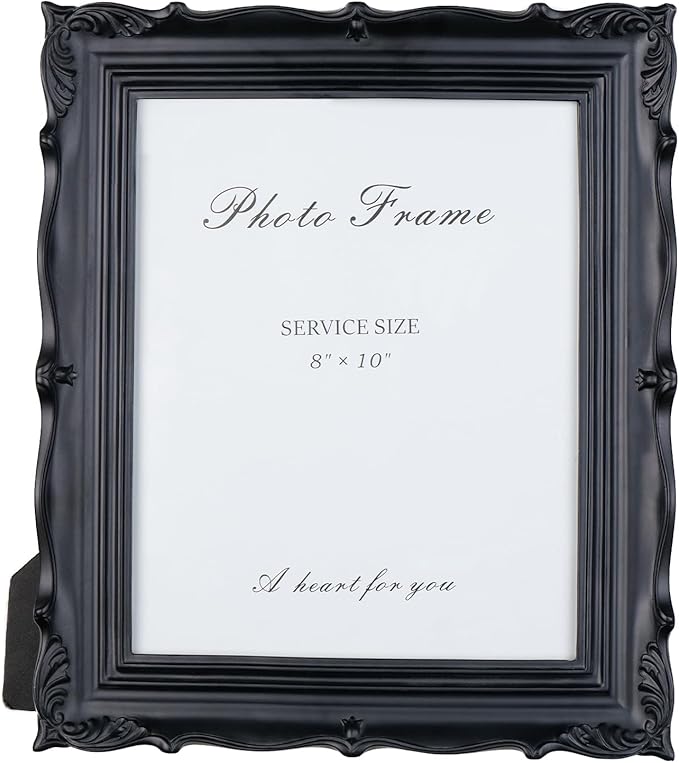 Cuspin 8x10 Picture Frame Black, Vintage Handmade Resin Frame with Carved Texture & Glass Front, Antique Retro Design for Tabletop Display or Wall Hanging, Black Photo Frames Home Decor