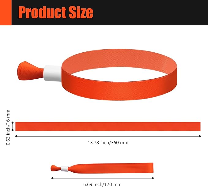 Green-Power America 100 Pcs Cloth Event Wristbands, Event Wristbands, Colored Wrist Bands for Events, for Lightweight Concert Wrist Strap for Activities, Party Bracelets for Events (Color : Orange)