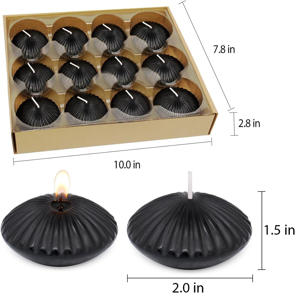 Black Floating Candles for Cylinder Vases, 24 Pack 2 Inches Water Tealight Candles for Halloween Dinner Party Holiday Decoration