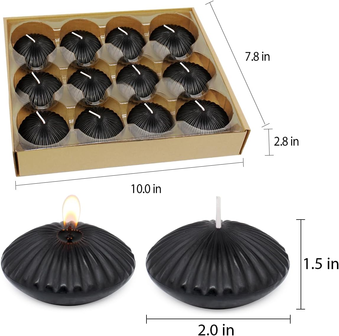 Black Floating Candles for Cylinder Vases, 24 Pack 2 Inches Water Tealight Candles for Halloween Dinner Party Holiday Decoration