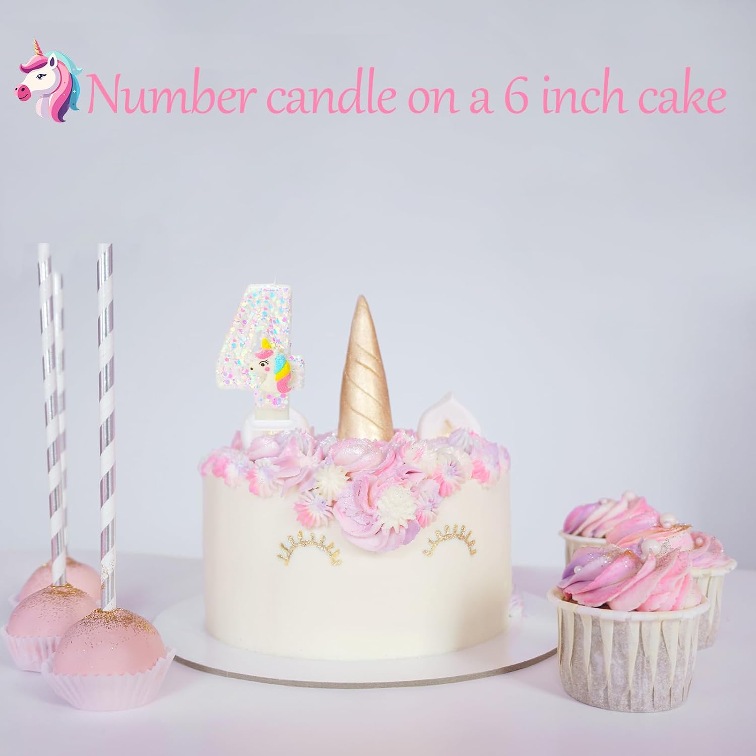 Birthday Candles for Girl - Number 4 Candle for Cake, Unicorn Party Supplies, Birthday Decorations for Cake Topper, Cartoon Theme Party Supplies