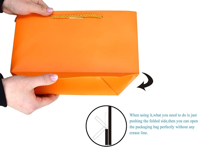 HUAPRINT Gift Bags with Handles,Party Favor Bags with Bow Ribbon,12Pcs Orange Paper Bags for Birthday Wedding Bridesmaid Present Celebration Holiday