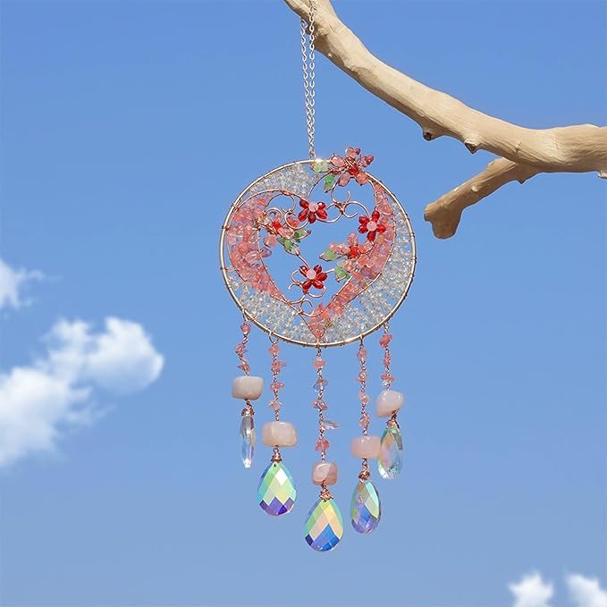 TUOKING Crystal Suncatchers for Window Pink Love Dreamy Crystal Natural Stone Sun Catchers Rainbow Maker Ornament Gift Home Garden Decoration