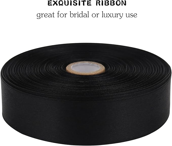 Black Solid Satin Ribbon 1 Inch 50 Yards Solid Polyester Fabric Ribbon for Gift Wrapping Wedding Christmas Baby Shower Birthday Party Decoration Handmade Immortal Flower Craft