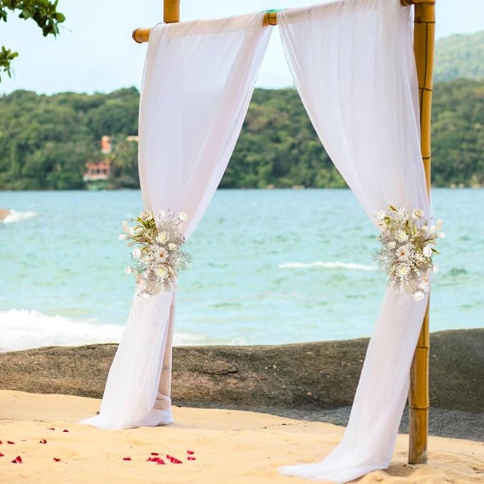 MLMC White Sheer Wedding Arch Draping Fabric 1 Panel 29" x 20 FT Extra Long Airy Gauze Drapes Backdrop Curtains 6.6 Yards Light Weight Outdoor Drapery Panels for Wedding Ceremony Church Events Decor