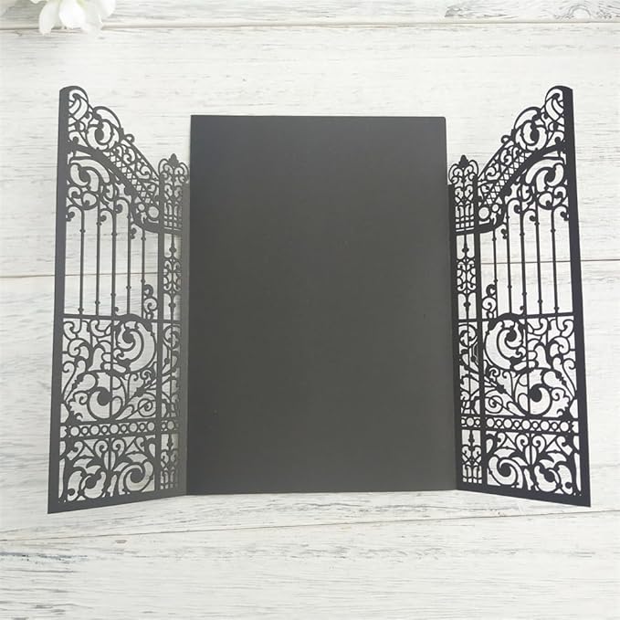 Black Gate Invitation Castle Laser Cut Card For Wedding Engagement Mermaid Birthday Party 25 Sets (black, 4.9"x7.1")