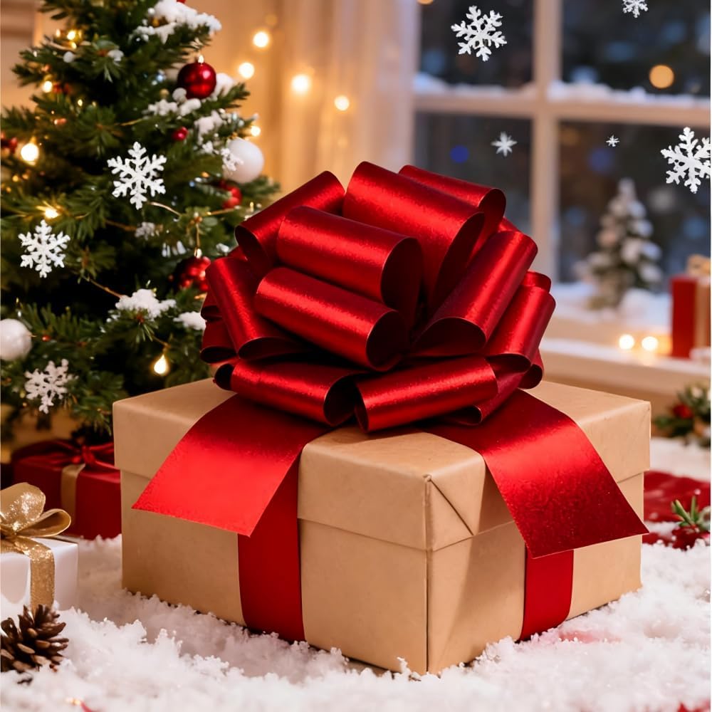 12" Large Gift Bow,1pcs Glitter Big Gift Bow Big Bow for Bike Bow for Present Bow for Large appliances,Bikes,Table Decorations and Party Events Decoration (Red)
