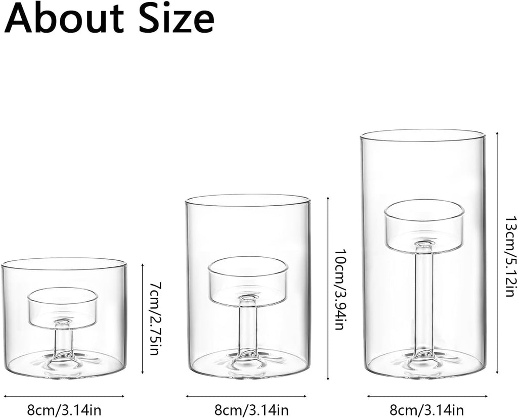 Glass Hurricane Candle Holder, 3pcs Clear Cylinder Candle Holders Bulk for Pillar Candles, Open Ended Glass Candle Pedestal for Wedding Centerpieces Tables, Party, Event(No.01)