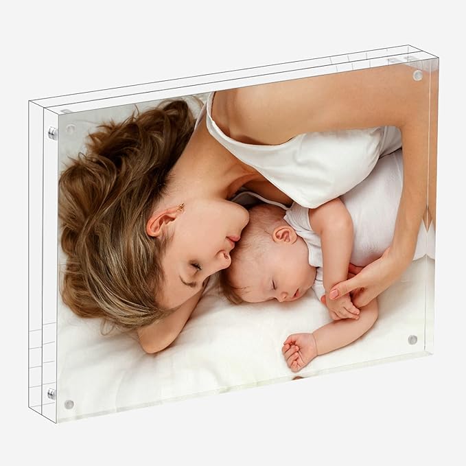 Meetu Acrylic Picture Frame 8.5x11,Clear Freestanding Double Sided 24mm Thickness Frameless Magnetic Photo Frames Desktop Display with Gift Box Package (2 Pack)